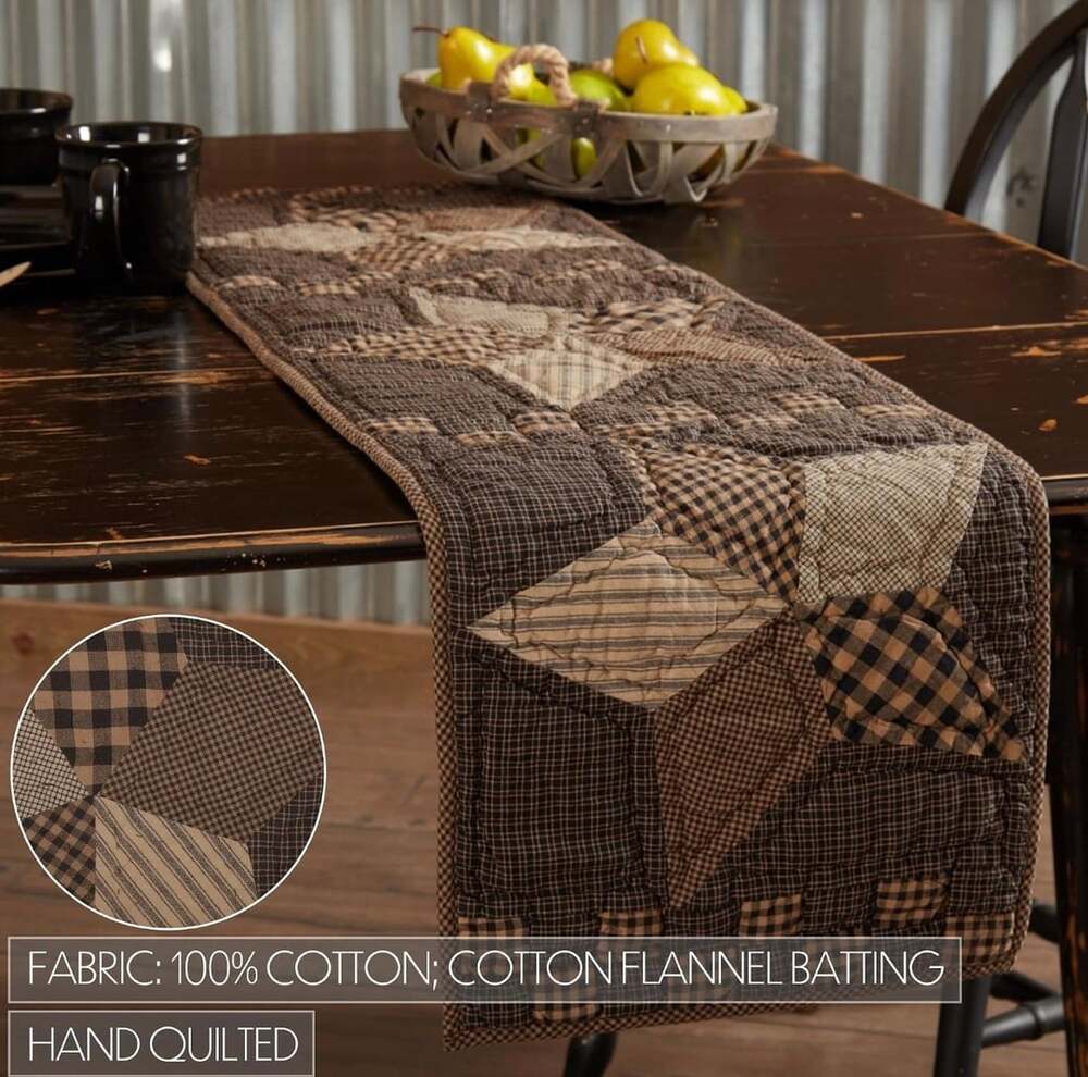 Handmade Farmhouse Star Quilted Table Runner 13x48 Patchwork Ticking Stripe